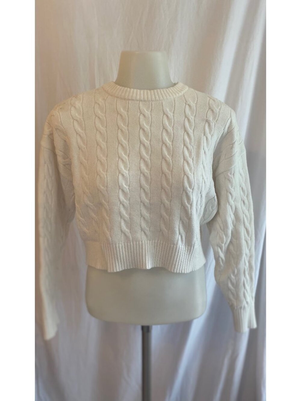 Faded Rose Ivory Cable Knit Cropped Sweater